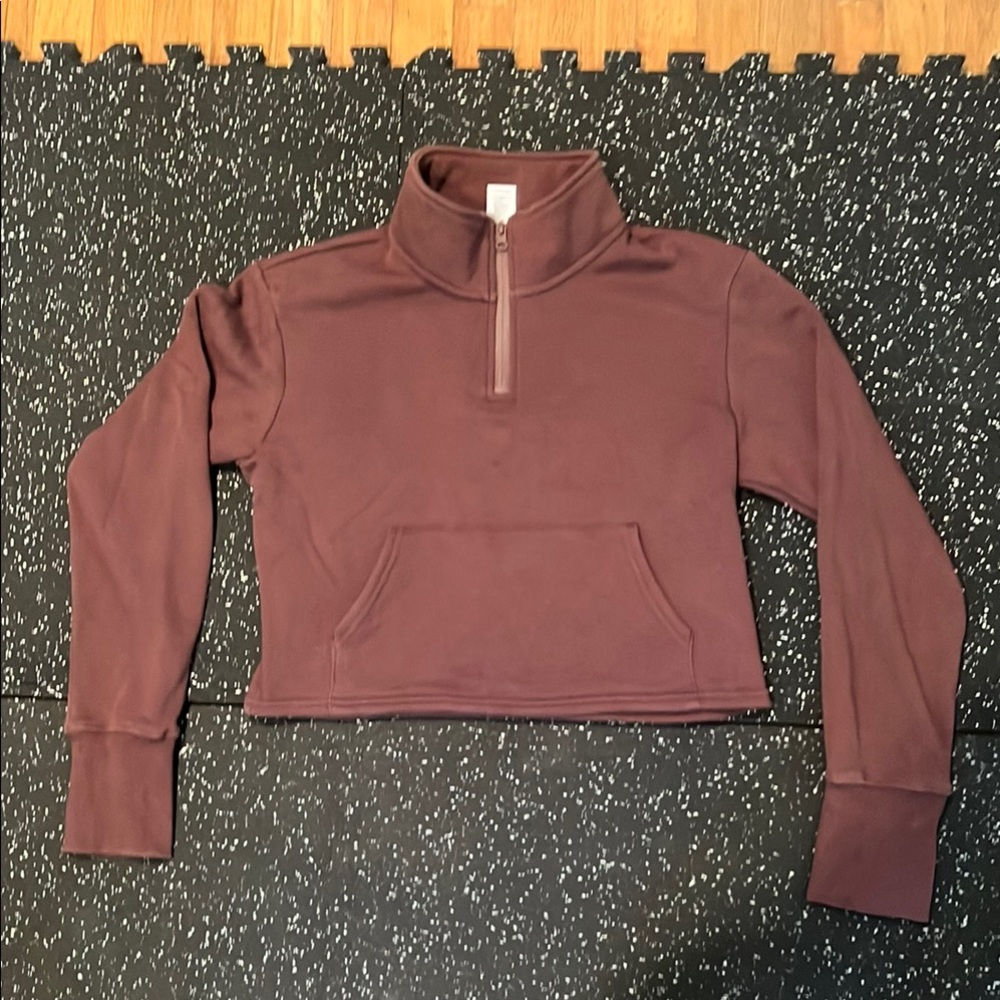 Senita Half-Zip Maroon Crop Pullover